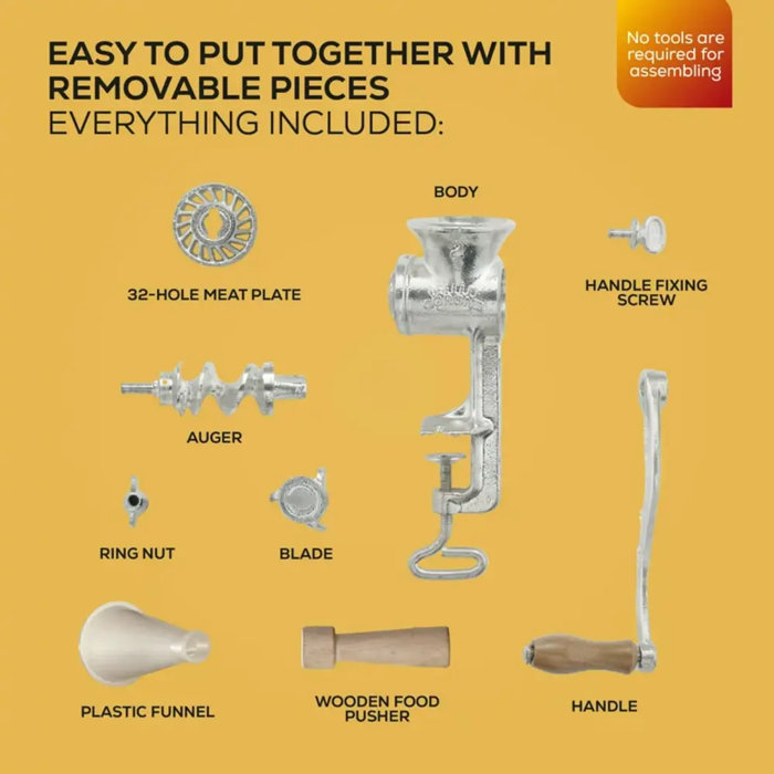 Corona Cast Iron Meat Grinder, Manual Meat Mill, Sausage Stuffer, Clamp